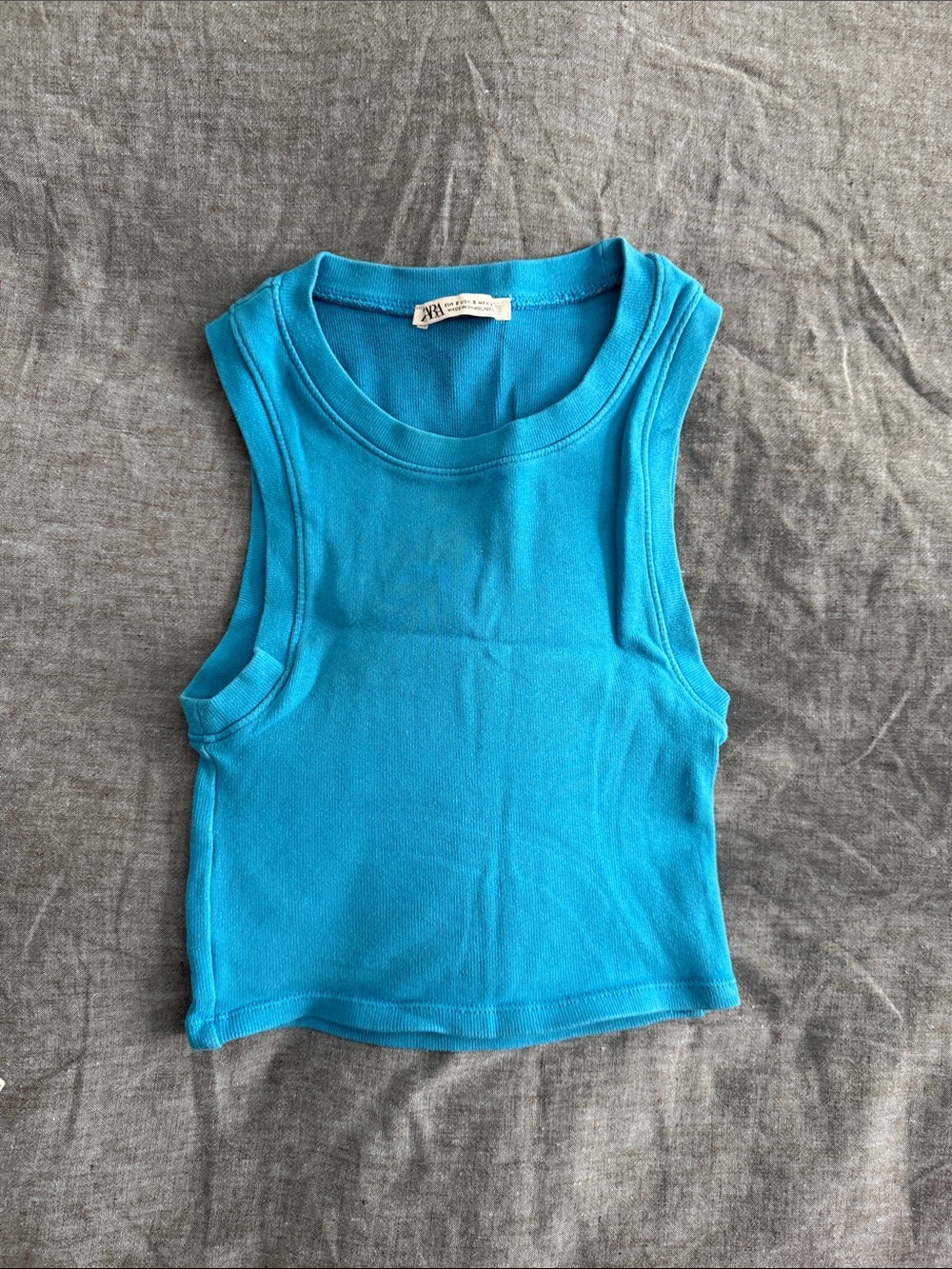 ZARA Turquoise Ribbed Tank Top - Sleeveless Crop
